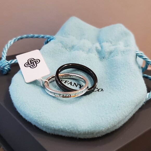 Tiffany & Co. Titanium and Sterling Silver Interlocking Ring, Sz 7 / 54 - Picture 2 of 5